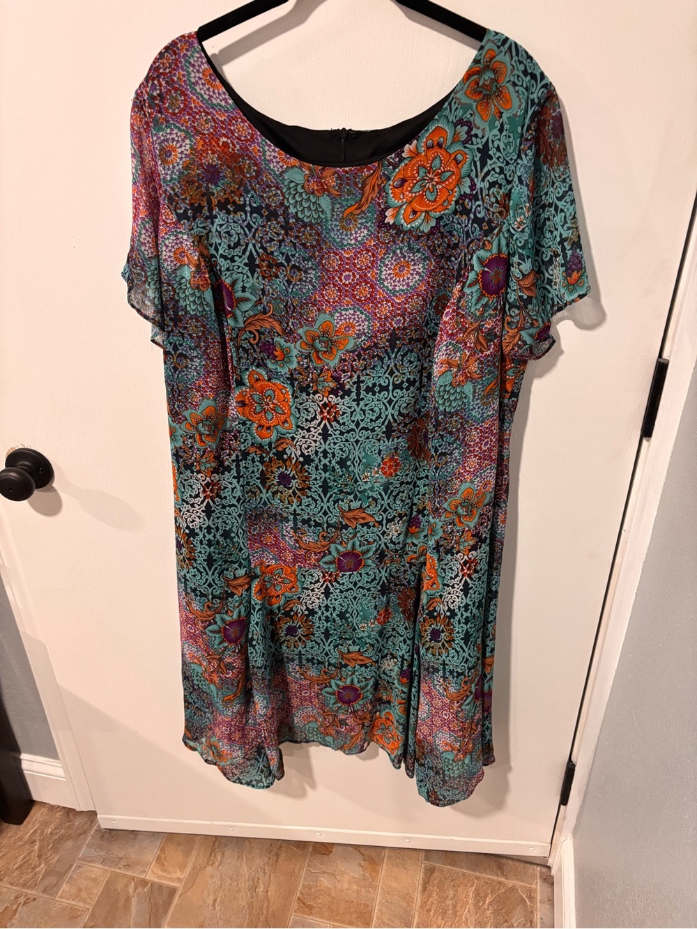 Floral Teal & Orange Short-Sleeve Women’s Dress 18w